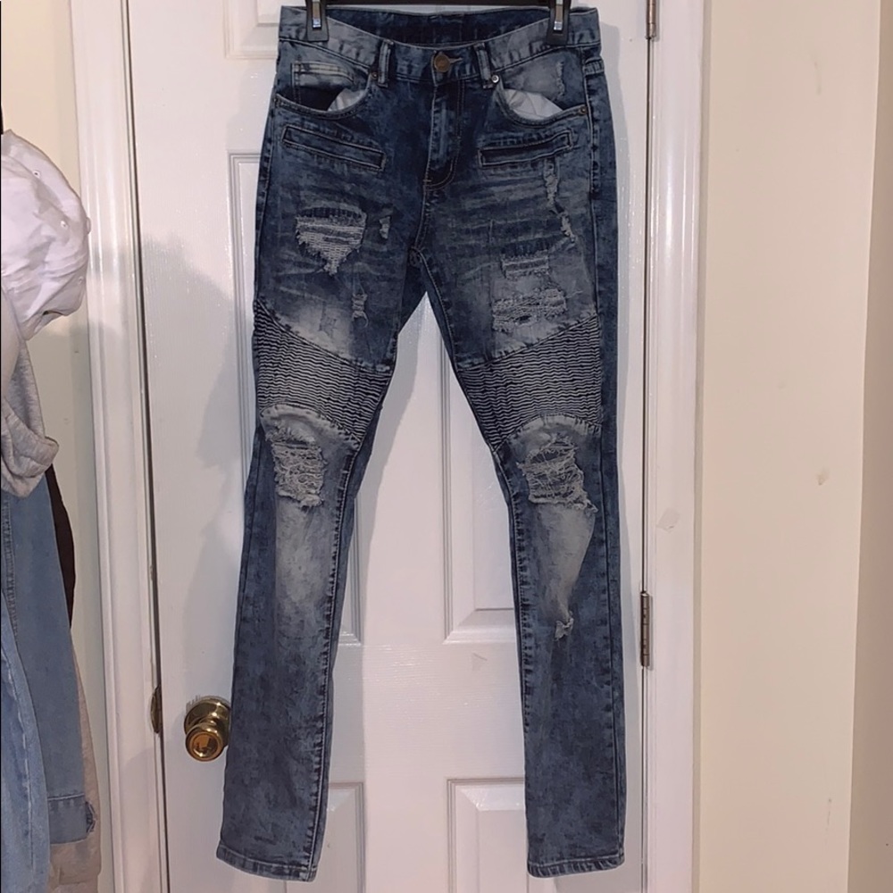 BLUE DENIM BIKER JEANS